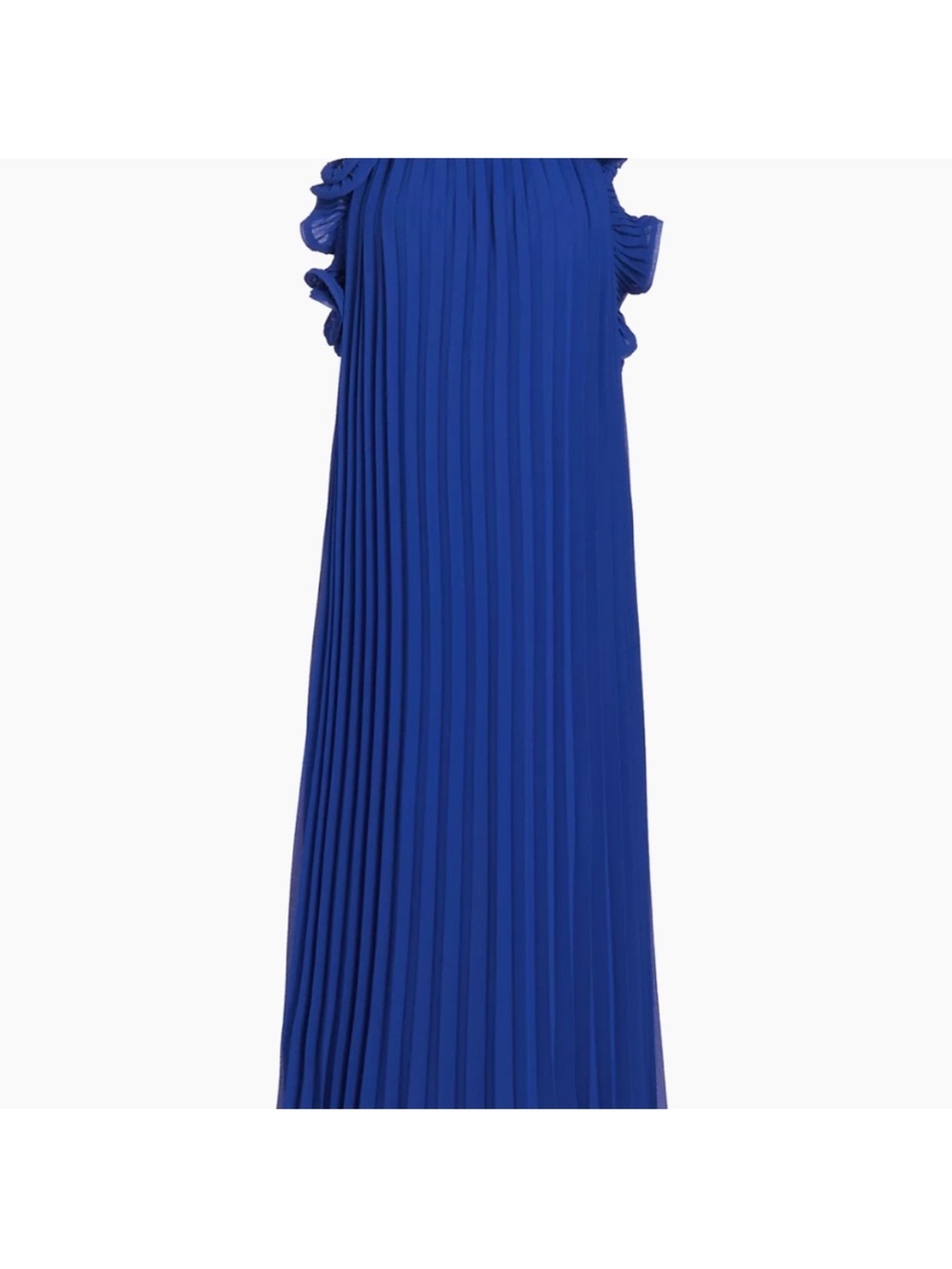AMUR Cobalt Blue Backless Pleated Maxi Dress with Ruffle Halter - Picture 6 of 8